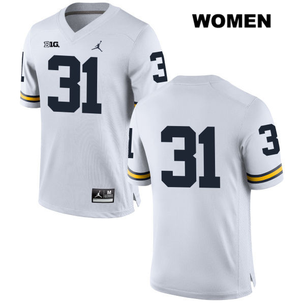 Women's NCAA Michigan Wolverines James Foug #31 No Name White Jordan Brand Authentic Stitched Football College Jersey NK25G31BT